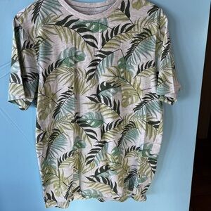 Free Planet Green Palm Leaves Short Sleeve Tee Tropical Leaf Design Sz L